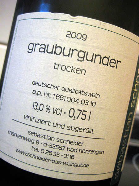 Wein Schneider - 2009 schlechten ist Grauburgunder für trocken WeinSpion Sebastian zu Das kurz Leben | |